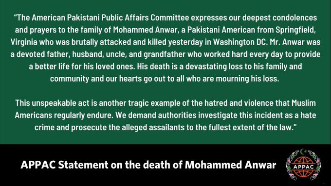 APPAC Issues Statement on the Murder of Mohammed Anwar